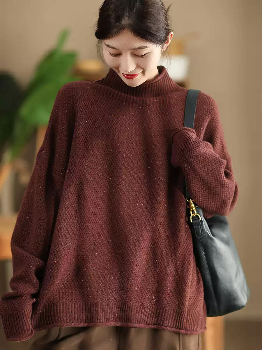 Women Autumn Casual Half Turtleneck Knit Pullover Sweater