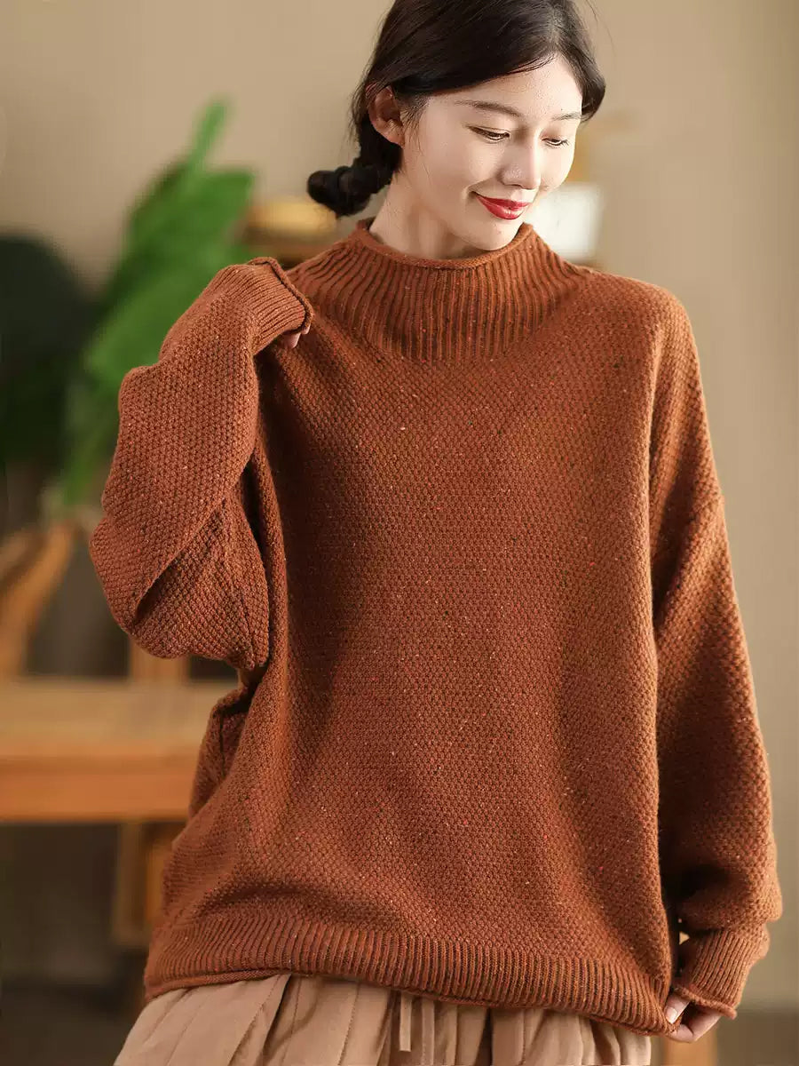 Women Autumn Casual Half Turtleneck Knit Pullover Sweater