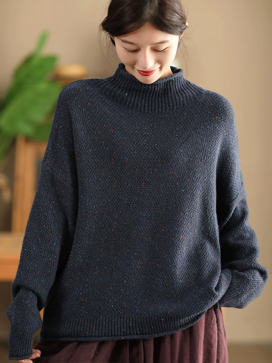 Women Autumn Casual Half Turtleneck Knit Pullover Sweater