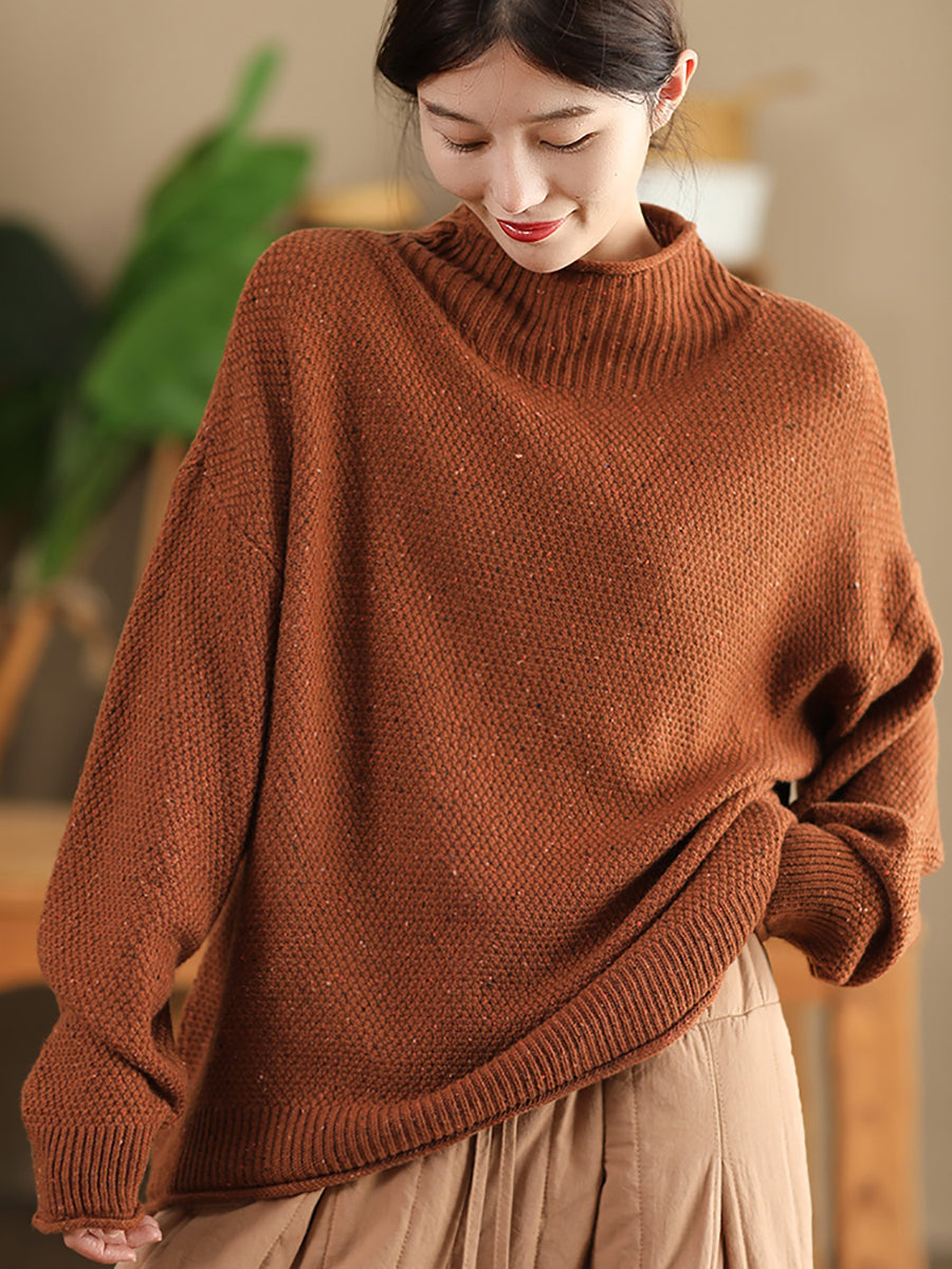 Women Autumn Casual Half Turtleneck Knit Pullover Sweater