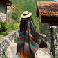 Women Ethnic Knit Stripe Tassel Shawl