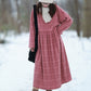 Women Winter Casual Plaid Fleece-lined O-Neck Dress