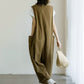 Women Casual Solid Buttoned Cotton Loose Jumpsuits