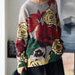 Women Autumn Casual Flower O-Neck Pullover Cotton Sweatshirt