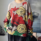 Women Autumn Casual Flower O-Neck Pullover Cotton Sweatshirt