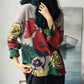 Women Autumn Casual Flower O-Neck Pullover Cotton Sweatshirt