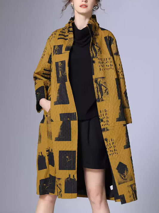 Women Autumn Casual Colorblock Shirt Coat