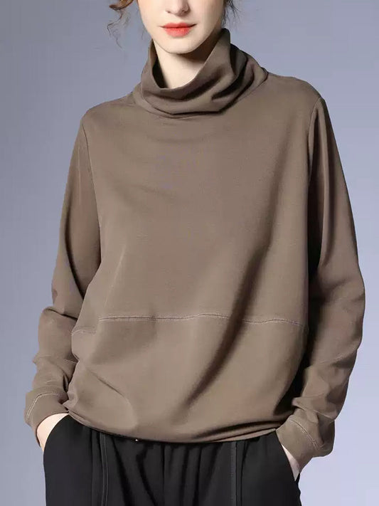 Women Autumn Casual Solid Turtleneck  Blouse