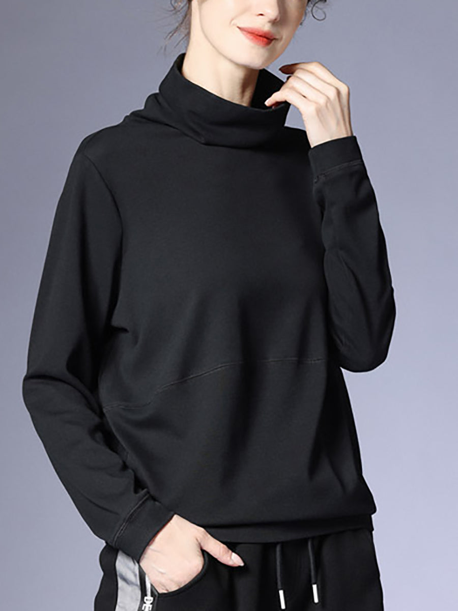 Women Autumn Casual Solid Turtleneck  Blouse