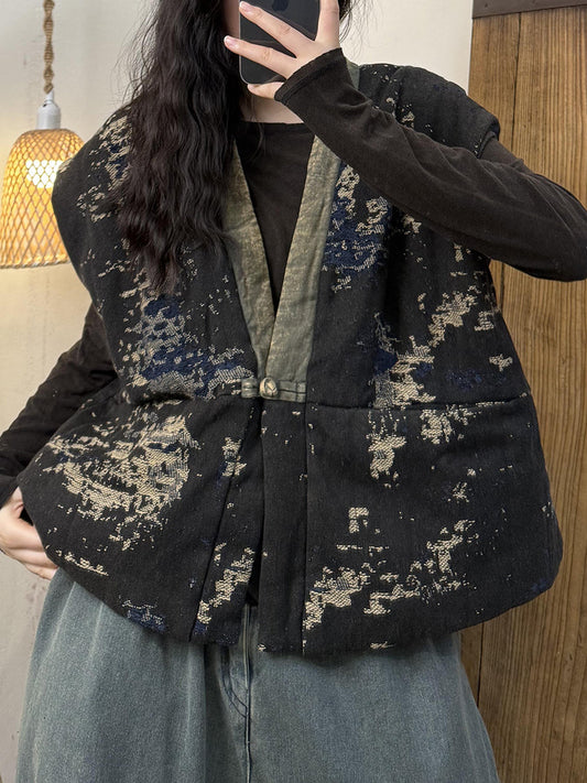 Women Retro Jacquard  Padded Vest