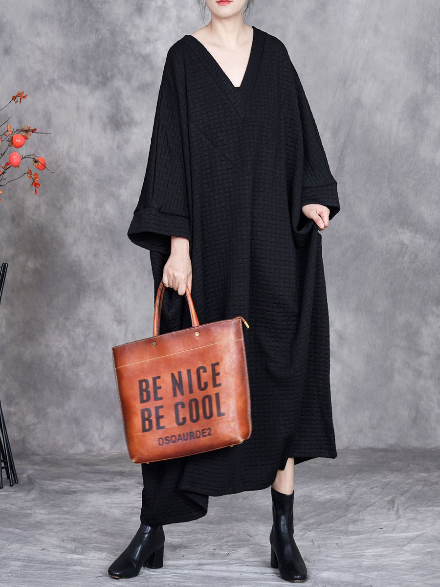 Women Winter Casual Stripe V-Neck Loose Padded Dress