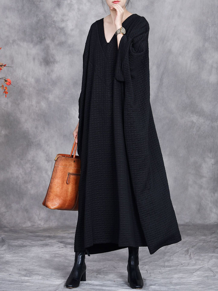 Women Winter Casual Stripe V-Neck Loose Padded Dress