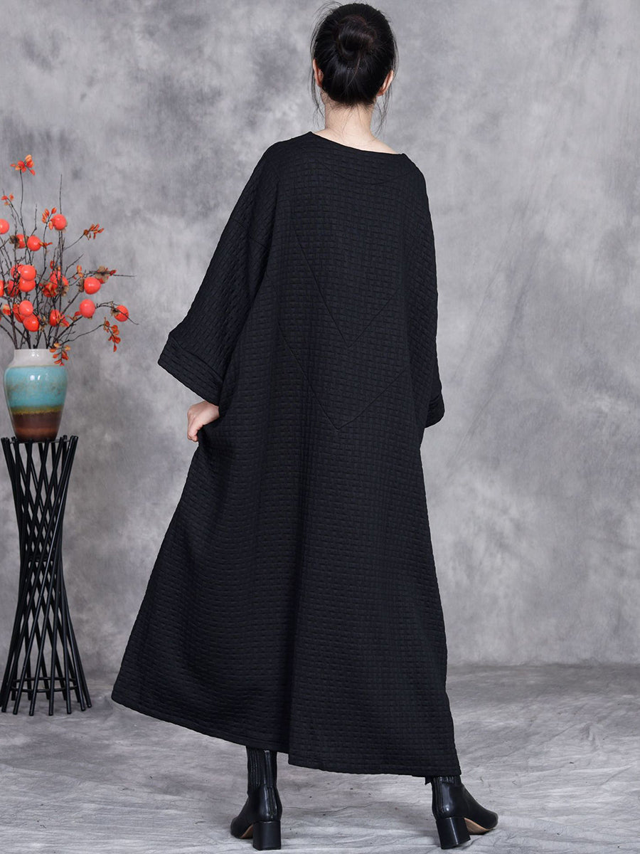 Women Winter Casual Stripe V-Neck Loose Padded Dress