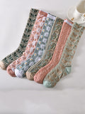 6 Pairs Women Artsy Floral Jacquard Cotton Long Socks