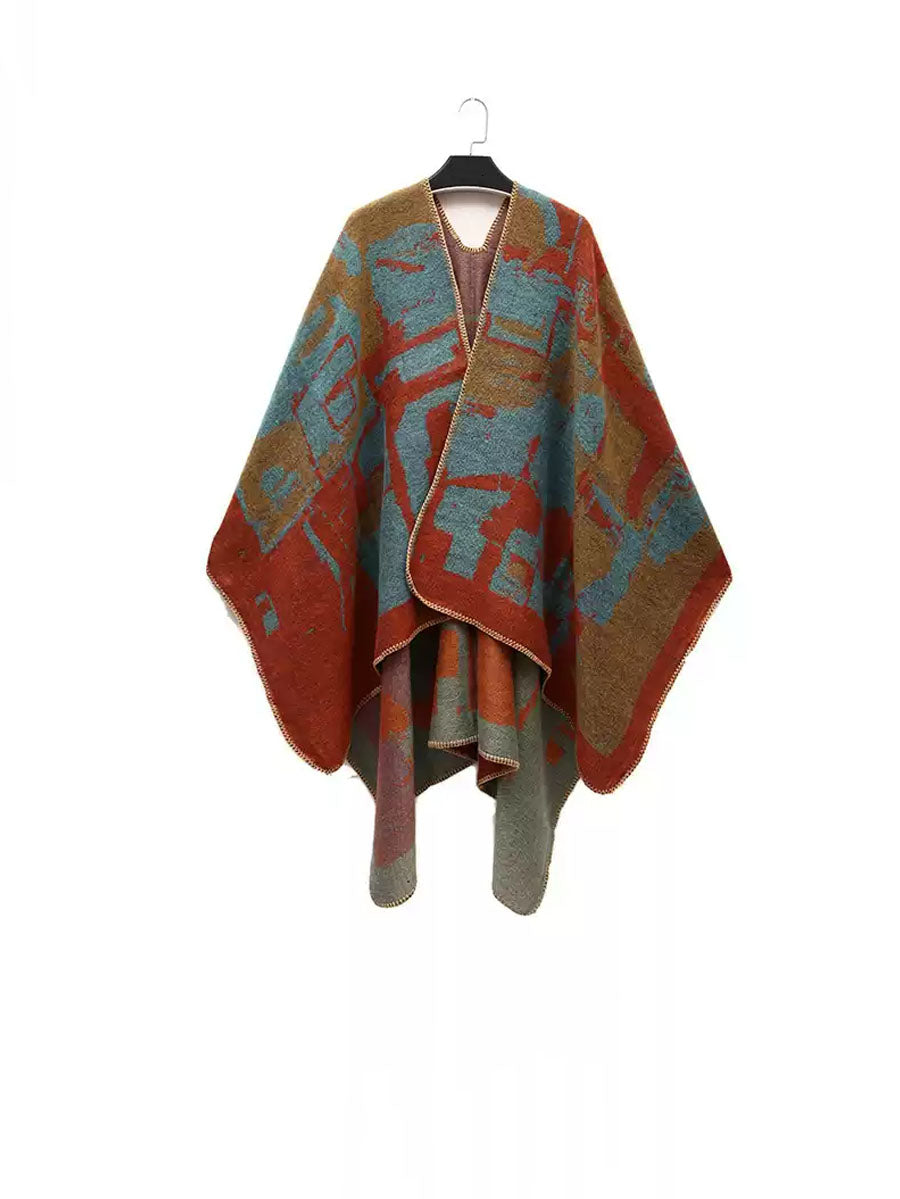 Women Ethnic Colorblock Warm Shawl Scarf