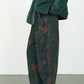 Women Winter Retro Flower Denim Spliced Wide-leg Pants