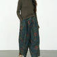 Women Winter Retro Flower Denim Spliced Wide-leg Pants