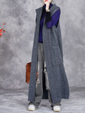 Women Autumn Artsy Solid Knit Cardigan Hooded Vest Coat