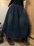 Women Autumn Vintage Denim Solid A-Shape Padded Skirt