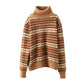 Women Autumn Casual Knit Turtleneck Stripe Sweater Coat