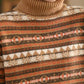 Women Autumn Casual Knit Turtleneck Stripe Sweater Coat