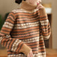 Women Autumn Casual Knit Turtleneck Stripe Sweater Coat