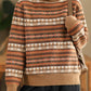 Women Autumn Casual Knit Turtleneck Stripe Sweater Coat