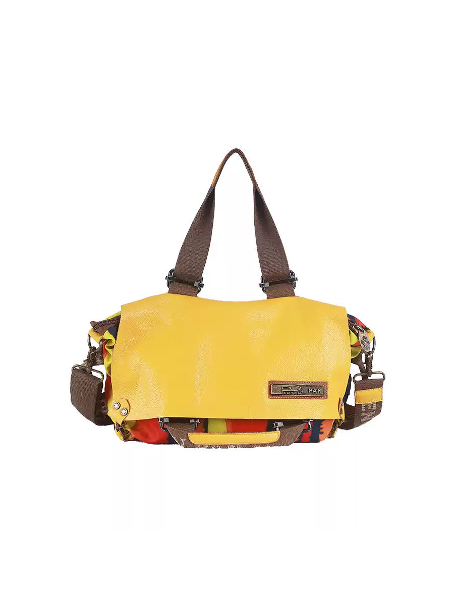 Women Retro Leather Spliced Crossbody Bag