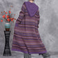 Women Autumn Artsy Knit Stripe Hooded Sweater Coat