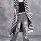 Women Autumn Artsy Knit Stripe Hooded Sweater Coat