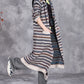 Women Autumn Artsy Knit Stripe Hooded Sweater Coat