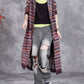 Women Autumn Artsy Knit Stripe Hooded Sweater Coat