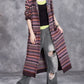 Women Autumn Artsy Knit Stripe Hooded Sweater Coat