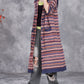 Women Autumn Artsy Knit Stripe Hooded Sweater Coat