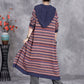 Women Autumn Artsy Knit Stripe Hooded Sweater Coat