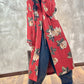 Women Autumn Ethnic Flower Buttoned Padded Coat