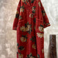 Women Autumn Ethnic Flower Buttoned Padded Coat