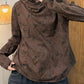 Women Vintage Autumn Flower Cotton Hooded Shirt