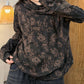 Women Vintage Autumn Flower Cotton Hooded Shirt