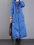 Women Winter Vintage Patch Hooded Long Down Coat