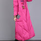 Women Winter Vintage Patch Hooded Long Down Coat