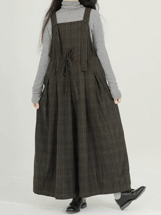 Women Vintage Plaid Wide-leg Loose Jumpsuits