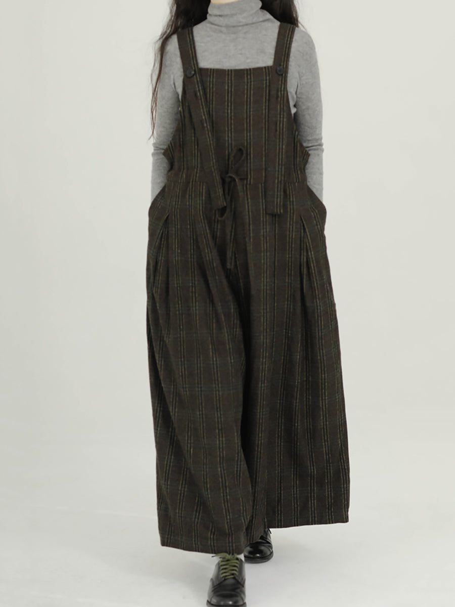 Women Vintage Plaid Wide-leg Loose Jumpsuits