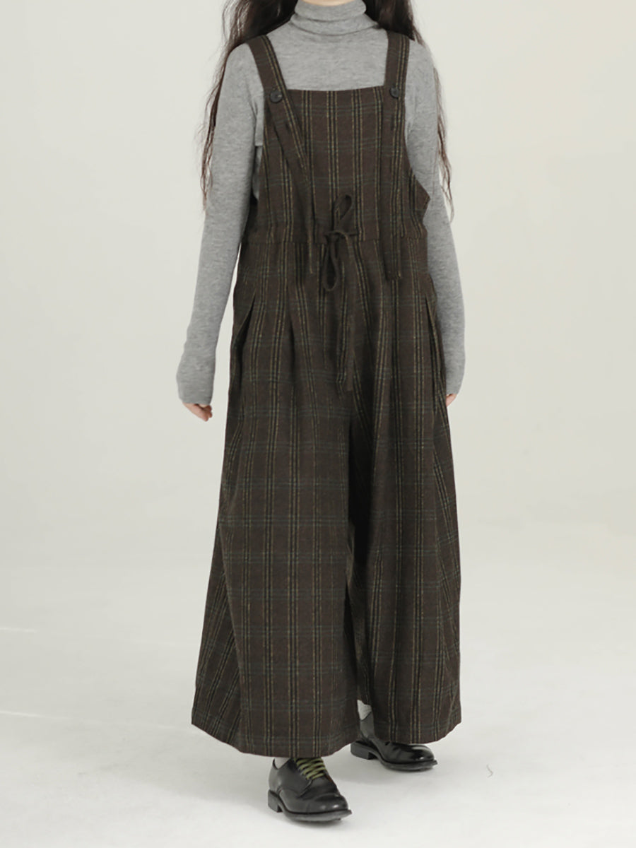 Women Vintage Plaid Wide-leg Loose Jumpsuits