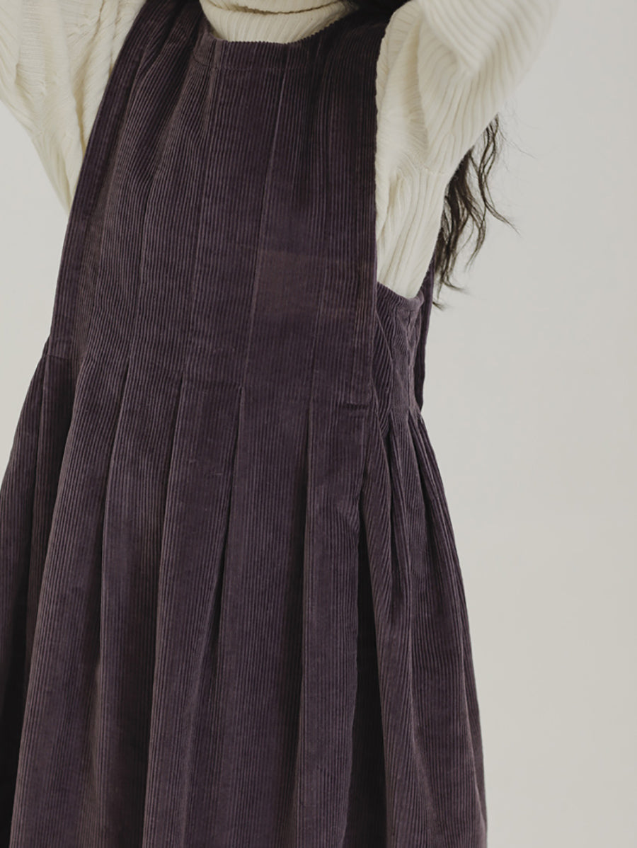 Women Autumn Casual Solid Corduroy Overall Dress