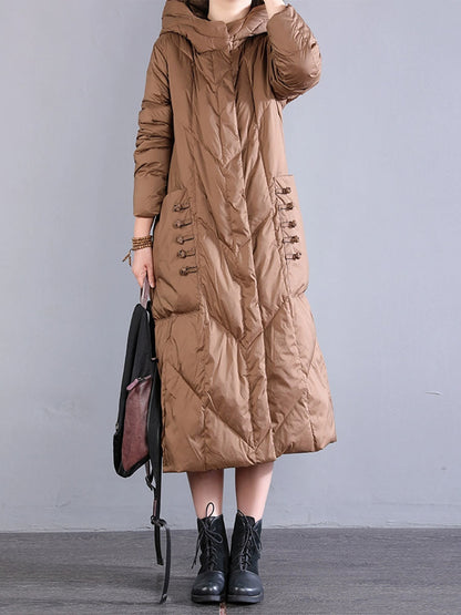 Women Winter Vintage Hooded Long Down Coat