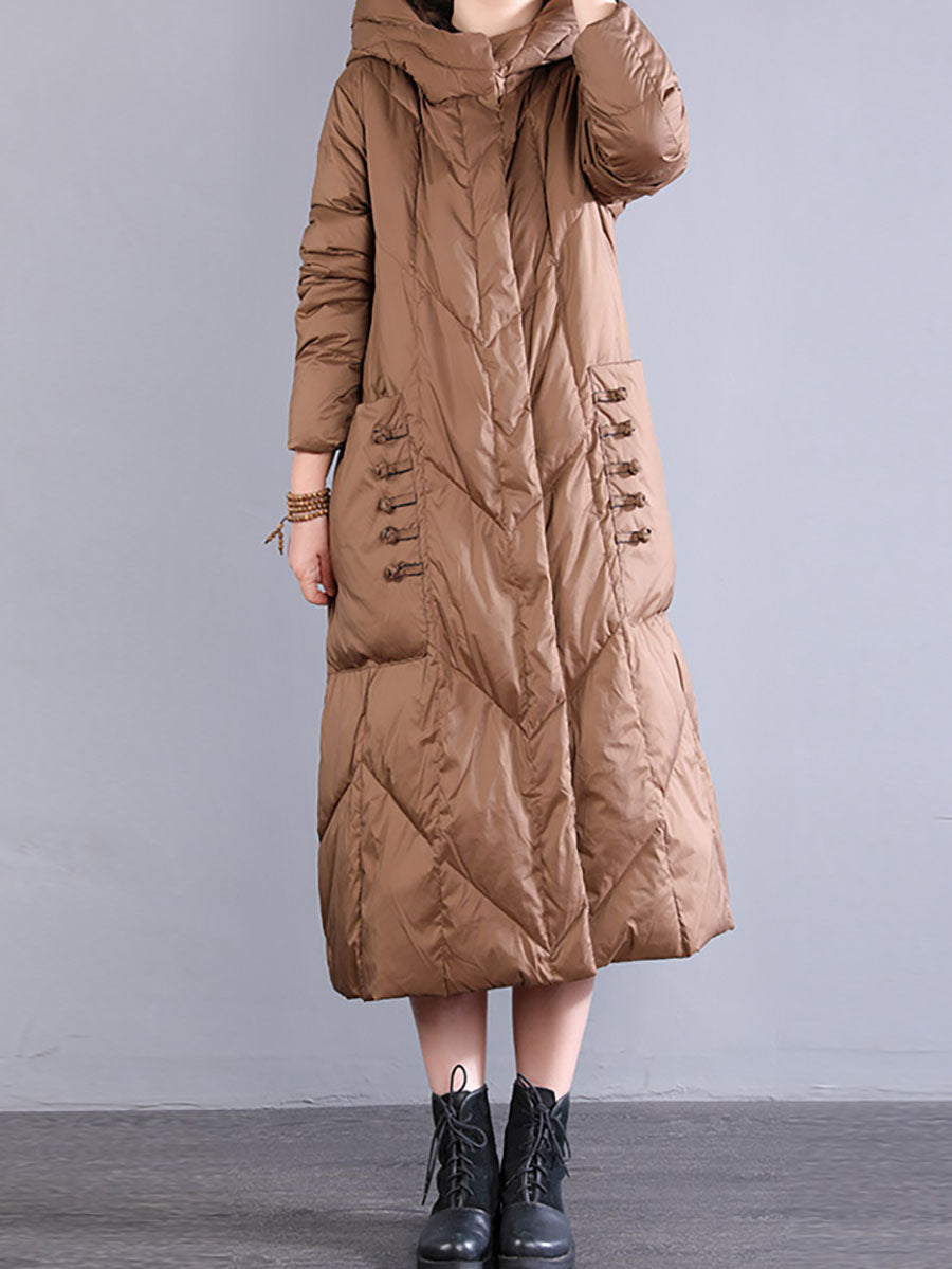 Women Winter Vintage Hooded Long Down Coat