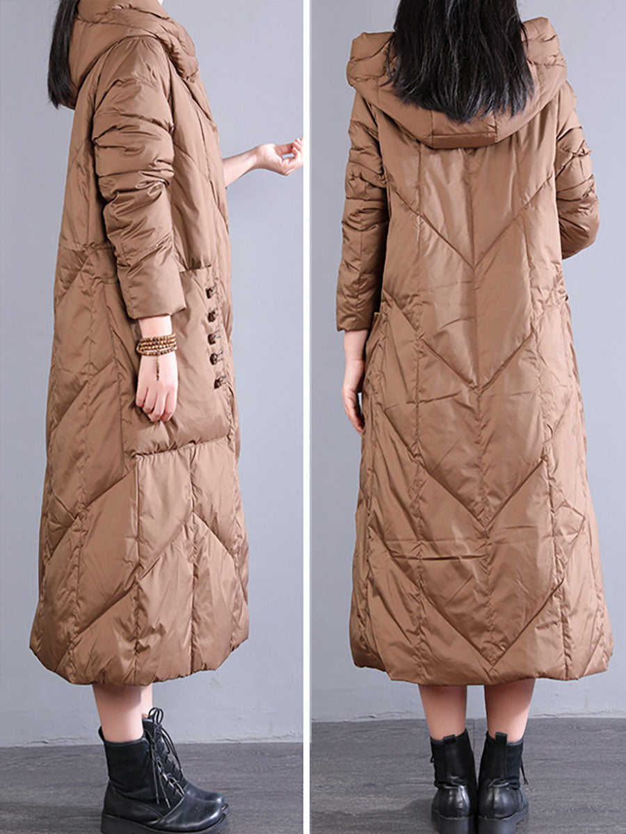 Women Winter Vintage Hooded Long Down Coat