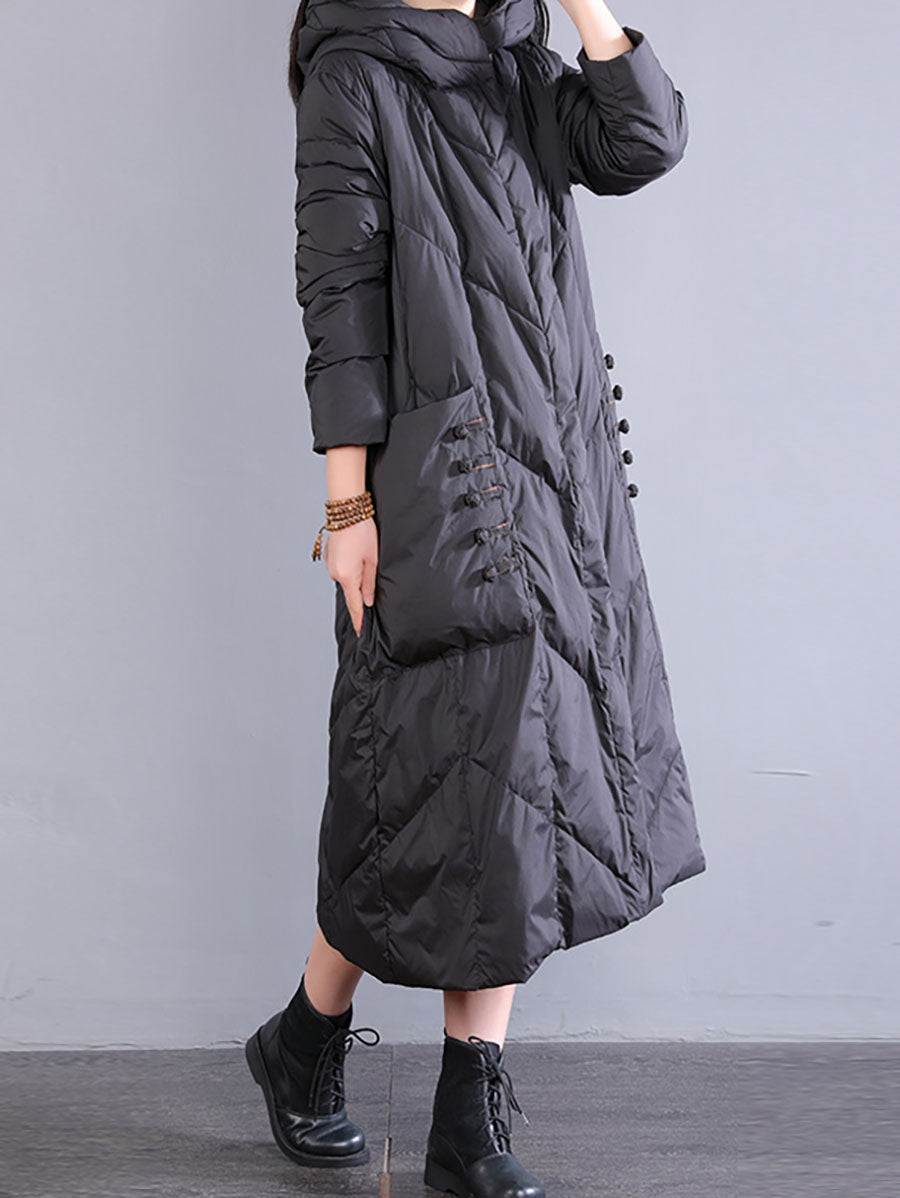 Women Winter Vintage Hooded Long Down Coat