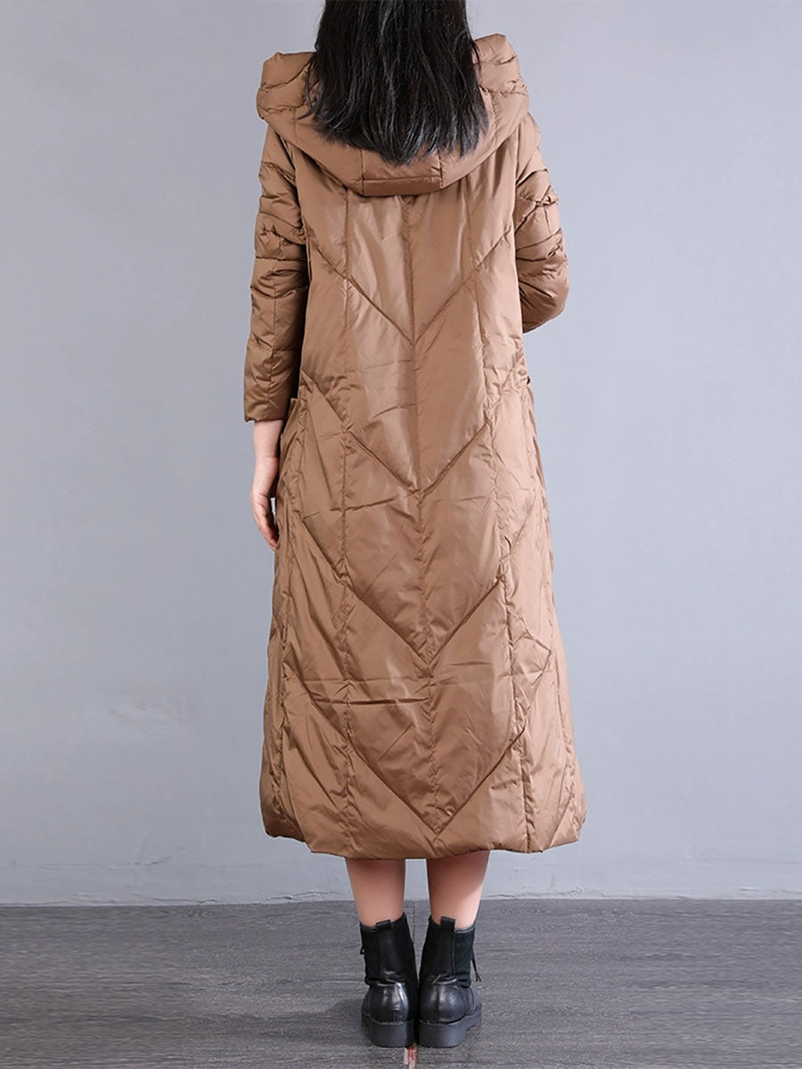 Women Winter Vintage Hooded Long Down Coat